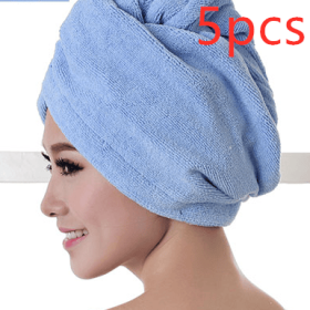 Women’s Hair Dryer Cap Towel, Absorbent Quick-Dry Hair Wrap for Reducing Frizz and Heat Damage After Shower (Option: 5pcs Sky Blue)