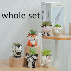 Simple Cartoon Animal Ceramic Succulent Flower Pot for Home and Desk Decor (Option: 1Set)