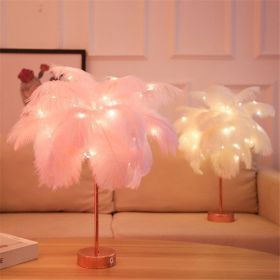 Feather Table Lamp with Remote Control, USB and Battery Powered Decorative Accent Light for Bedroom or Living Room (Color: Pink)