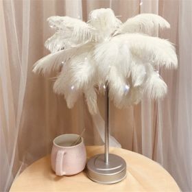 Feather Table Lamp with Remote Control, USB and Battery Powered Decorative Accent Light for Bedroom or Living Room (Color: White)