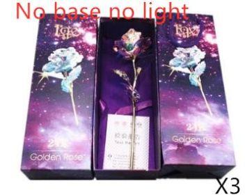 24K Luminous Gold Rose Flower Set, Elegant Color-Preserved Rose Display for Romantic Gifts and Home Décor (Option: No base no lightX3)