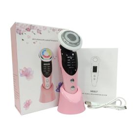 7-in-1 Facial Massager with EMS Microcurrent, LED Color Light, and Vibration for Skincare (Option: Pink-USB)