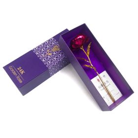 24K Luminous Gold Rose Flower Set, Elegant Color-Preserved Rose Display for Romantic Gifts and Home Décor (Option: Rose red purple gift)