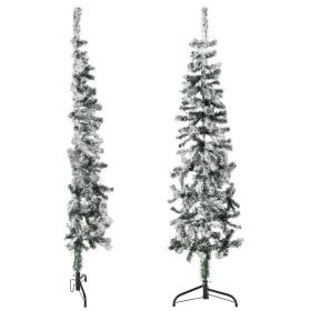 Slim Artificial Half Christmas Tree with Stand, 5 Ft Green Space-Saving Holiday Tree for Small Rooms and Corners (Option: White and green)