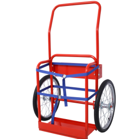 Large Dual Oxygen Tank Cart Dolly, Double Cylinder Carrier with 20″ Pneumatic Wheels and Two Securing Belts (Color: Red)