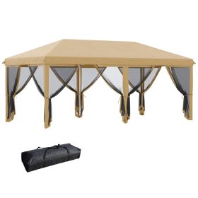 Outsunny 10' x 20' Pop-Up Canopy Tent with Netting, Heavy-Duty Instant Sun Shelter for Outdoor Events (Color: Beige)
