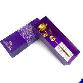 24K Luminous Gold Rose Flower Set, Elegant Color-Preserved Rose Display for Romantic Gifts and Home Décor (Option: Gold purple gift)