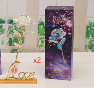 24K Luminous Gold Rose Flower Set, Elegant Color-Preserved Rose Display for Romantic Gifts and Home Décor (Option: Base no loghtX2)