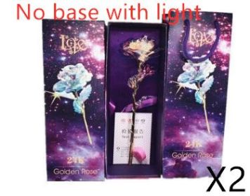 24K Luminous Gold Rose Flower Set, Elegant Color-Preserved Rose Display for Romantic Gifts and Home Décor (Option: No base with lightX2)