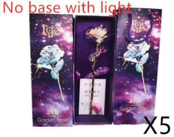 24K Luminous Gold Rose Flower Set, Elegant Color-Preserved Rose Display for Romantic Gifts and Home Décor (Option: No base with lightX5)
