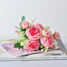 Korean-Style Handheld Flower Bouquet, Elegant Wedding and Home Decorative Bouquet for Photos, Gifts, and Display (Option: Dark Pink)