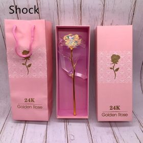 24K Luminous Gold Rose Flower Set, Elegant Color-Preserved Rose Display for Romantic Gifts and Home Décor (Option: Shock gold pink pack)