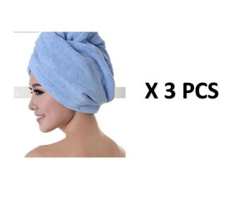 Women’s Hair Dryer Cap Towel, Absorbent Quick-Dry Hair Wrap for Reducing Frizz and Heat Damage After Shower (Option: 3pcs Sky Blue)