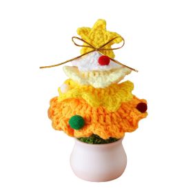 Pink Knitted Mini Christmas Tree Ornament, Handmade Crochet Bonsai Décor for Home, Store & Holiday Displays (Option: C-yellow)