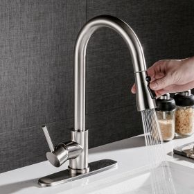Pull-Out Hot & Cold Kitchen Sink Faucet in Brushed Copper, Household Dishwashing Mixer Tap (Option: Pull type with chassis)