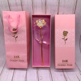 24K Luminous Gold Rose Flower Set, Elegant Color-Preserved Rose Display for Romantic Gifts and Home Décor (Option: Gold pink pack)