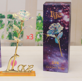 24K Luminous Gold Rose Flower Set, Elegant Color-Preserved Rose Display for Romantic Gifts and Home Décor (Option: Base and light X3)