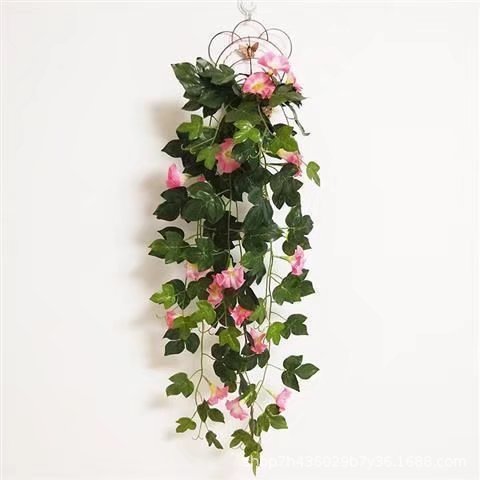 Artificial Morning Glory Rattan Vine, Simulation Plant Wall Hanging Decoration for Home, Balcony, or Garden Décor (Color: Pink)