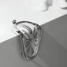 Dali-Style Melting Table Clock, Surreal Desk or Wall Clock Decorative Accent for Home Décor and Holiday Gifts (Color: Silver)