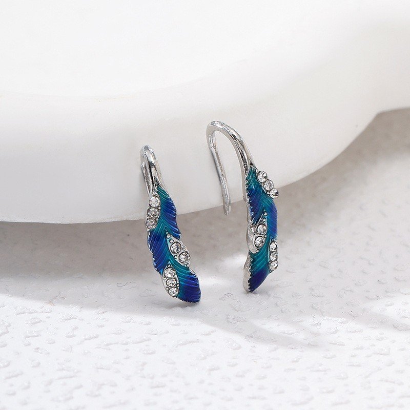Bright Blue Feather Alloy Dangle Earrings, Lightweight Statement Ring Earrings for Party, Festival, or Everyday Wear (Option: Feather Earrings)