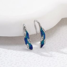 Bright Blue Feather Alloy Dangle Earrings, Lightweight Statement Ring Earrings for Party, Festival, or Everyday Wear (Option: Feather Earrings)