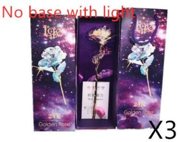 24K Luminous Gold Rose Flower Set, Elegant Color-Preserved Rose Display for Romantic Gifts and Home Décor (Option: No base with lightX3)