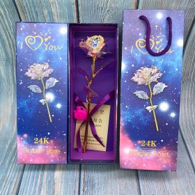 24K Luminous Gold Rose Flower Set, Elegant Color-Preserved Rose Display for Romantic Gifts and Home Décor (Option: Lamp gold blue pack)