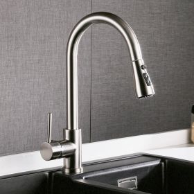 Pull-Out Hot & Cold Kitchen Sink Faucet in Brushed Copper, Household Dishwashing Mixer Tap (Option: Regular draw)