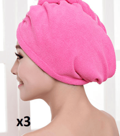 Women’s Hair Dryer Cap Towel, Absorbent Quick-Dry Hair Wrap for Reducing Frizz and Heat Damage After Shower (Option: 3pcs Rose red)
