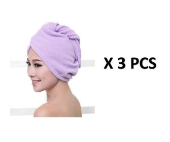 Women’s Hair Dryer Cap Towel, Absorbent Quick-Dry Hair Wrap for Reducing Frizz and Heat Damage After Shower (Option: 3pcs Purple)