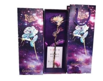 24K Luminous Gold Rose Flower Set, Elegant Color-Preserved Rose Display for Romantic Gifts and Home Décor (Option: Base and light)