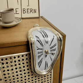 Dali-Style Melting Table Clock, Surreal Desk or Wall Clock Decorative Accent for Home Décor and Holiday Gifts (Color: Gold)