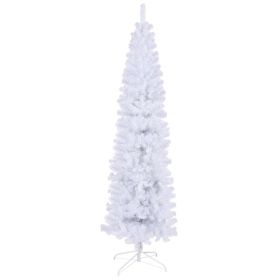 7.5 Ft White Slender Artificial Christmas Tree with Foldable Metal Stand, Space-Saving Faux Holiday Tree (Color: White)