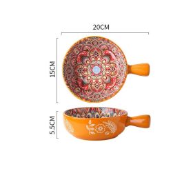 Glazed Ceramic Salad and Dessert Bowl for Everyday Household Use (Option: Red glazed handle bowl)