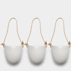Wall-Mounted Half Ceramic Flower Pot, No-Drill Balcony Green Plant Planter for Indoor or Outdoor Wall Décor (Option: Hemp rope dumb white 3pack-Small and medium)
