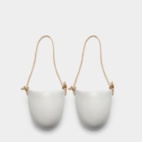 Wall-Mounted Half Ceramic Flower Pot, No-Drill Balcony Green Plant Planter for Indoor or Outdoor Wall Décor (Option: Hemp rope dumb white 2pack-Small and medium)