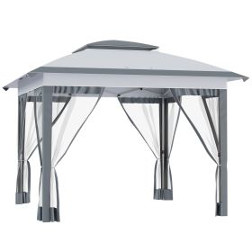 Outsunny 12′ × 12′ Pop-Up Canopy Tent with Netting and Carry Bag, Instant Outdoor Sun Shelter (Option: Gray)