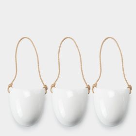 Wall-Mounted Half Ceramic Flower Pot, No-Drill Balcony Green Plant Planter for Indoor or Outdoor Wall Décor (Option: Hemp rope bright white 3pack-Small and medium)