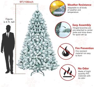Snow-Flocked Artificial Full Christmas Tree, White Holiday Xmas Tree with Realistic Snowy Branches for Indoor Décor (Option: 9ft)