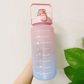 2L Motivational Water Bottle with Time Markers & Bounce Lid – Frosted Finish with Stickers for Sports & Travel (Color: Pink 1)