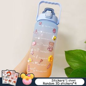 2L Motivational Water Bottle with Time Markers & Bounce Lid – Frosted Finish with Stickers for Sports & Travel (Color: with Stickers 1)