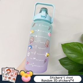 2L Motivational Water Bottle with Time Markers & Bounce Lid – Frosted Finish with Stickers for Sports & Travel (Color: with Stickers 2)