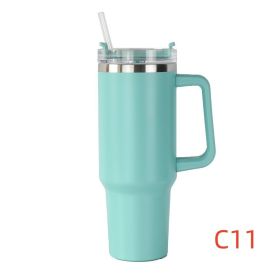 40oz Stainless Steel Travel Tumbler with Handle, Logo, Lid & Straw – Insulated Thermos Mug for Car, Outdoor, Beer & Water (Capacity: 1200ml, Color: C11)