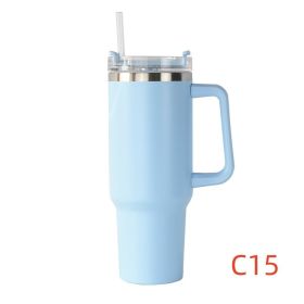 40oz Stainless Steel Travel Tumbler with Handle, Logo, Lid & Straw – Insulated Thermos Mug for Car, Outdoor, Beer & Water (Capacity: 1200ml, Color: C15)