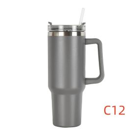 40oz Stainless Steel Travel Tumbler with Handle, Logo, Lid & Straw – Insulated Thermos Mug for Car, Outdoor, Beer & Water (Capacity: 1200ml, Color: C12)