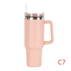 40oz Stainless Steel Travel Tumbler with Handle, Logo, Lid & Straw – Insulated Thermos Mug for Car, Outdoor, Beer & Water (Capacity: 1200ml, Color: C7)