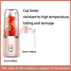 300ml Upgrade 6-page Steel Knife Fight Guide Wolf Rechargeable Portable Juicer Home Small Power Juice Cup (Model: 6 Blades Single Cup With Lid, Color: Pink)