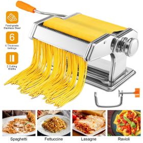 Stainless Steel Pasta Maker Roller Machine – Fettuccine and Noodle Cutter with Adjustable Thickness (Color: Silver)