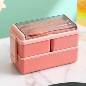 Leakproof Bento Lunch Box for School Kids – Portable Grid Design with Fork & Spoon, Odor-Free & Microwave Safe (Color: Pink 1400ml Grid)