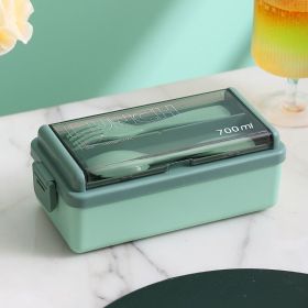 Leakproof Bento Lunch Box for School Kids – Portable Grid Design with Fork & Spoon, Odor-Free & Microwave Safe (Color: Green 700ml)